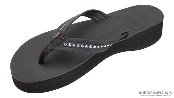 Four Layer Leather Wedge 3/4 Strap with Crystals