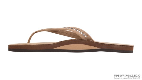 Crystal Collection Single Layer Arch Support Leather 1 Narrow Strap with Crystals