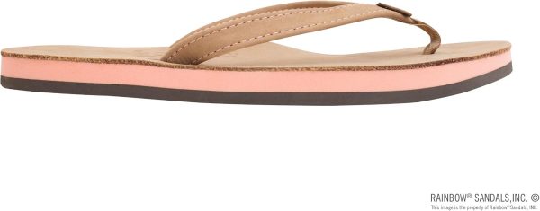 Rainbow Sandals Women's Single Layer Premier Leather w/Melon Midsole/Narrow Strap Sandal. Sierra Brown/Melon. Ladies Small / 5.5-6.5 B(M) US | Flats