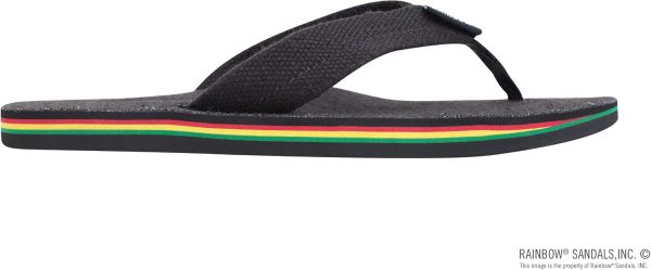 Rainbow Sandals Women's Single Layer Hemp. Black w/Rasta Mid Sole. Ladies. Medium 6.5-7.5 D(M) US | Flip-Flops
