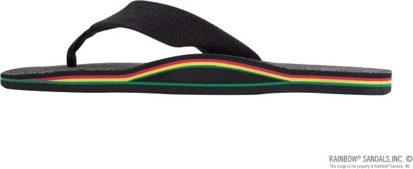 Rainbow Sandals Hemp Rasta - Single Layer Black Hemp with Rastafarian Colorded Mid Sole. Mens. Large 9.5-15 D(M) US | Sandals