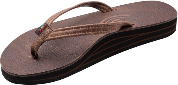 Rainbow Sandals Womens Luxury Leather - Double Layer Arch Support with 1arrow Straps. Oak. Womens Small / 5.5-6.5 | Sandals