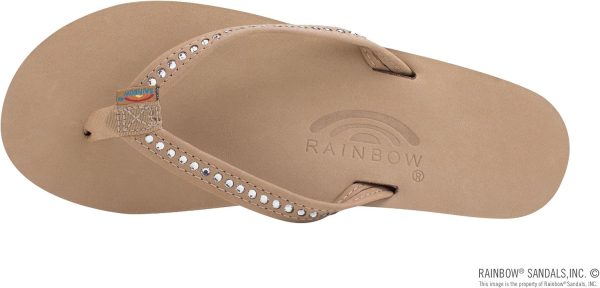 Rainbow Sandals Women's Single Layer Premier Leather w/Swarovski Crystal Narrow Strap. Sierra Brown. Ladies 19.5-15 B(M) US | Flip-Flops