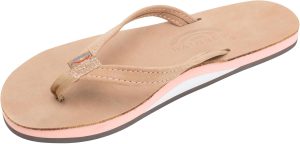 Rainbow Sandals Women's Single Layer Premier Leather w/Melon Midsole/Narrow Strap Sandal. Sierra Brown/Melon. Ladies Small / 5.5-6.5 B(M) US | Flats