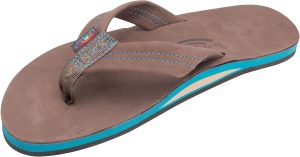 Rainbow Sandals Men's Single Layer Premier Leather with Blue Midsole. Expresso. Men's Small / 7.5-8.5 D(M) US | Sandals