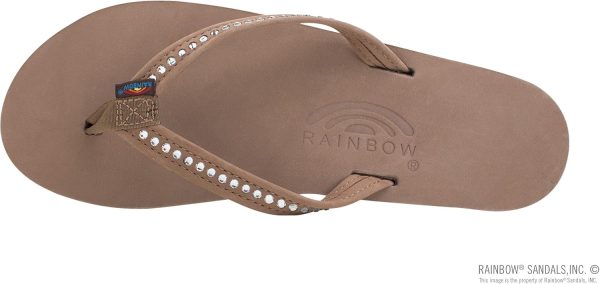 Rainbow Sandals Women's Single Layer Premier Leather w/Swarovski Crystal Narrow Strap. Dark Brown. Ladies Medium / 6.5-7.5 B(M) US | Flip-Flops