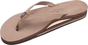 Rainbow Sandals Women's Double Layer Premier Leather Narrow Strap w/Arch. Dark Brown. Ladies Medium / 6.5-7.5 B(M) US | Flats