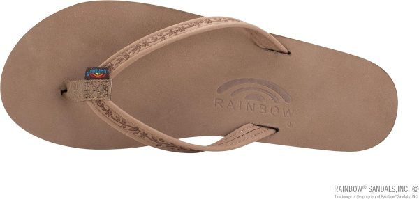 Rainbow Sandals Ladies Las Flores - Single Layer Premier Leather with a Floral 1arrow Strap. Dark Brown. Ladies 5.5-6.5 | Flats