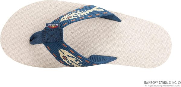 Rainbow Sandals Men's Single Layer Hemp w/Fish Strap. Natural/Gold Fish/Navy. Men's Large / 9.5-15 D(M) US | Sandals