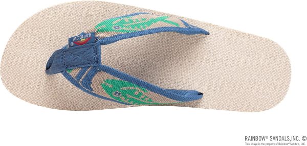 Rainbow Sandals Women's Single Layer Hemp w/Fish Strap. Natural/Light Green Fish/Cream. Ladies Small / 5.5-6.5 B(M) US | Flip-Flops